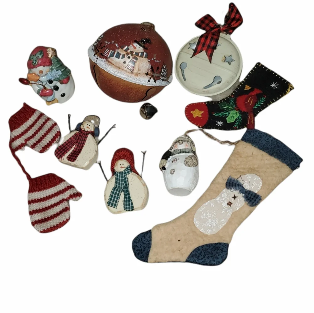 CHRISTMAS HOME COUNTRY DECOR Lot  Stockings Tree Decorations Bells Snowmen
